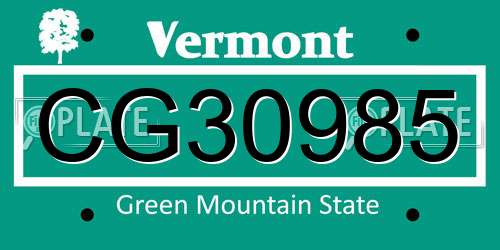 CG30985 Vermont License Plate