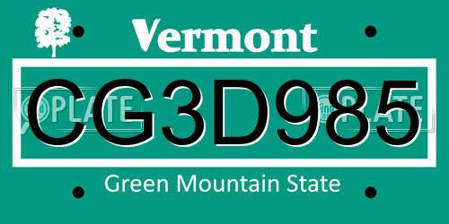 CG3D985 Vermont License Plate