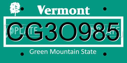 CG3O985 Vermont License Plate