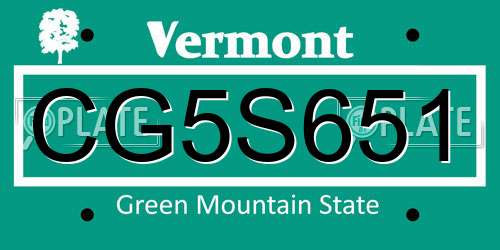 CG5S651 Vermont License Plate