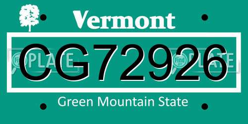 CG72926 Vermont License Plate