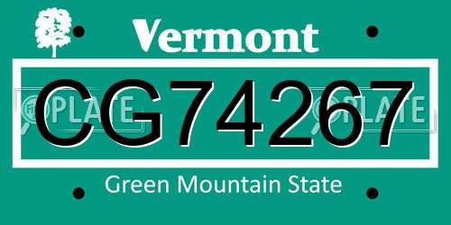 CG74267 Vermont License Plate