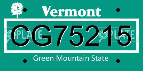 CG75215 Vermont License Plate