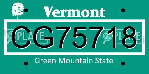 CG75718 Vermont License Plate