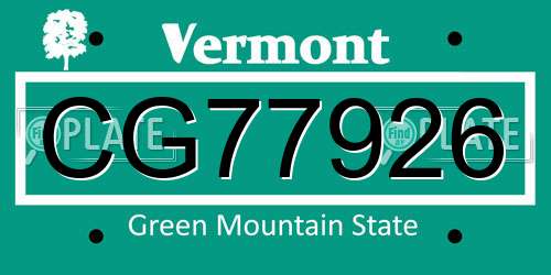 CG77926 Vermont License Plate