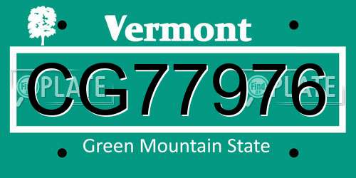 CG77976 Vermont License Plate