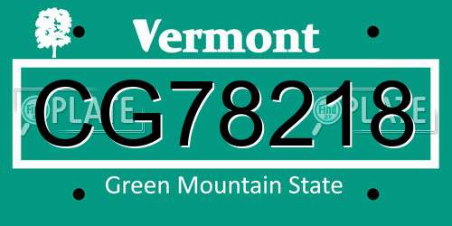 CG78218 Vermont License Plate