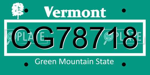 CG78718 Vermont License Plate