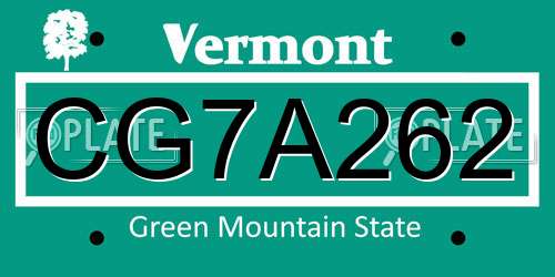 CG7A262 Vermont License Plate