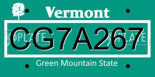 CG7A267 Vermont License Plate