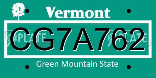 CG7A762 Vermont License Plate