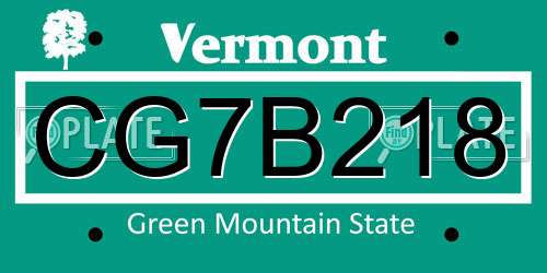 CG7B218 Vermont License Plate