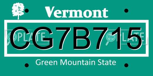 CG7B715 Vermont License Plate