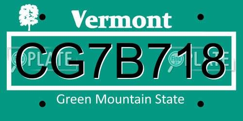 CG7B718 Vermont License Plate