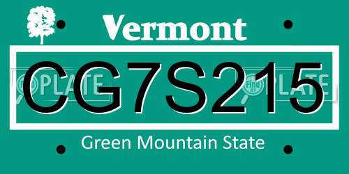 CG7S215 Vermont License Plate