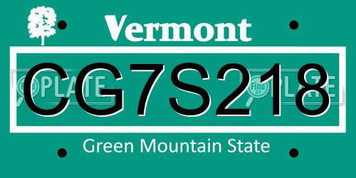 CG7S218 Vermont License Plate