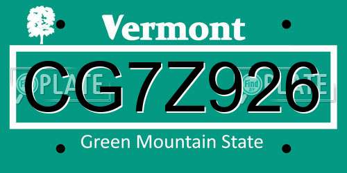 CG7Z926 Vermont License Plate