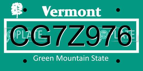 CG7Z976 Vermont License Plate