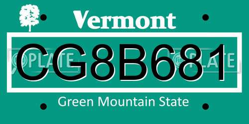 CG8B681 Vermont License Plate