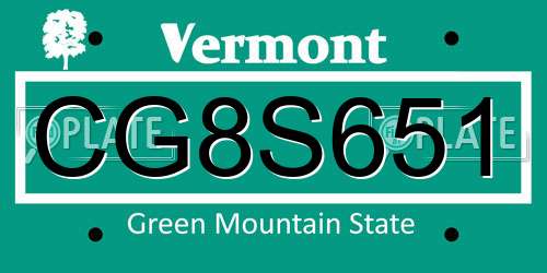 CG8S651 Vermont License Plate