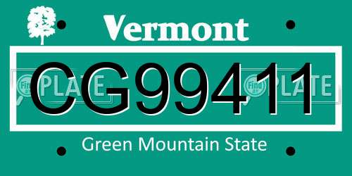 CG99411 Vermont License Plate