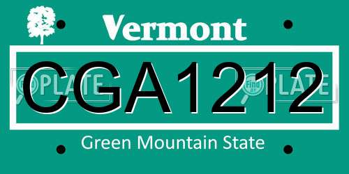 CGA1212 Vermont License Plate