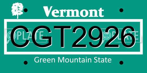 CGT2926 Vermont License Plate