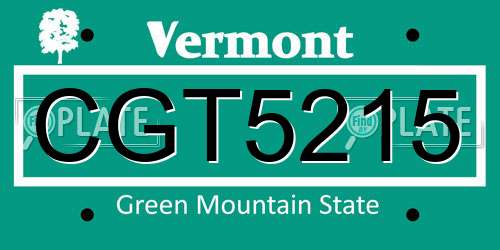 CGT5215 Vermont License Plate