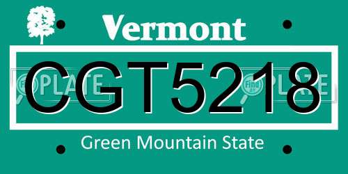 CGT5218 Vermont License Plate