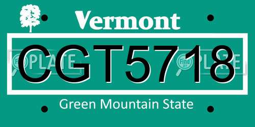 CGT5718 Vermont License Plate