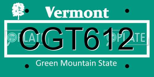 CGT612 Vermont License Plate