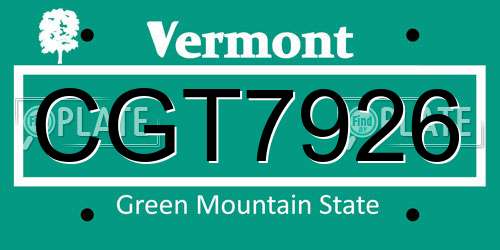 CGT7926 Vermont License Plate