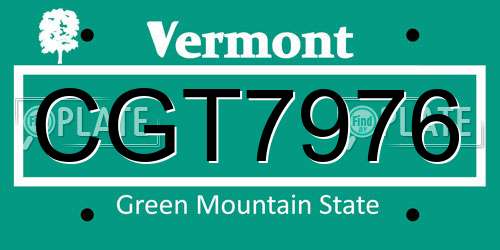 CGT7976 Vermont License Plate
