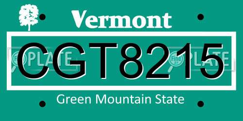 CGT8215 Vermont License Plate