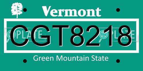 CGT8218 Vermont License Plate