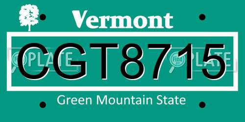 CGT8715 Vermont License Plate