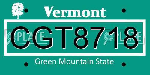 CGT8718 Vermont License Plate