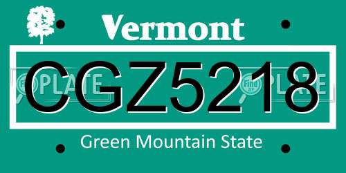 CGZ5218 Vermont License Plate