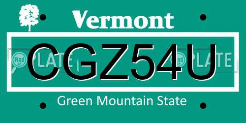 CGZ54U Vermont License Plate