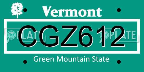 CGZ612 Vermont License Plate