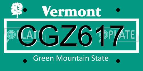 CGZ617 Vermont License Plate