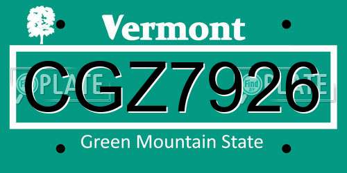 CGZ7926 Vermont License Plate