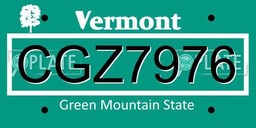 CGZ7976 Vermont License Plate