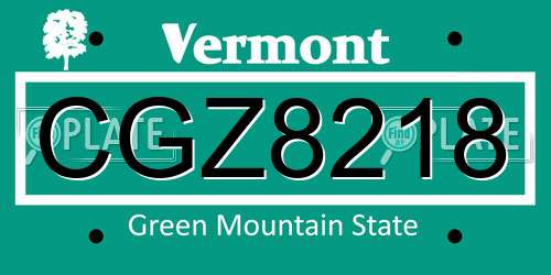 CGZ8218 Vermont License Plate