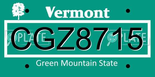 CGZ8715 Vermont License Plate