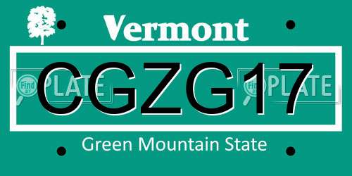 CGZG17 Vermont License Plate