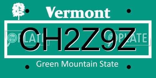 CH2Z9Z Vermont License Plate