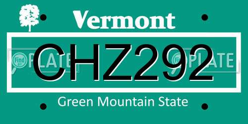 CHZ292 Vermont License Plate