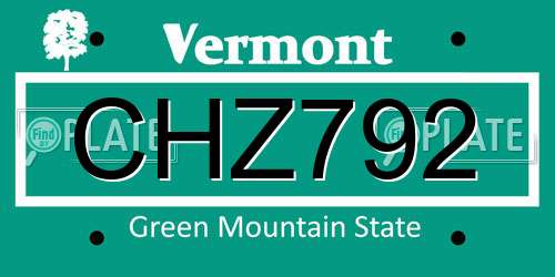 CHZ792 Vermont License Plate