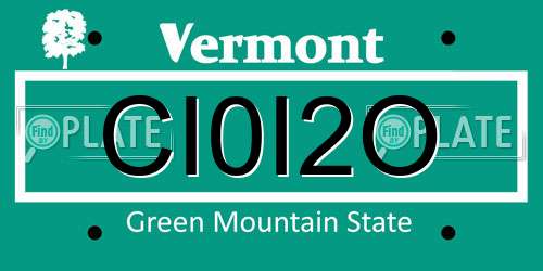 CI0I2O Vermont License Plate